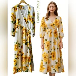 Premier Amour White and Yellow Floral Maxi Dress Size 10 NWT